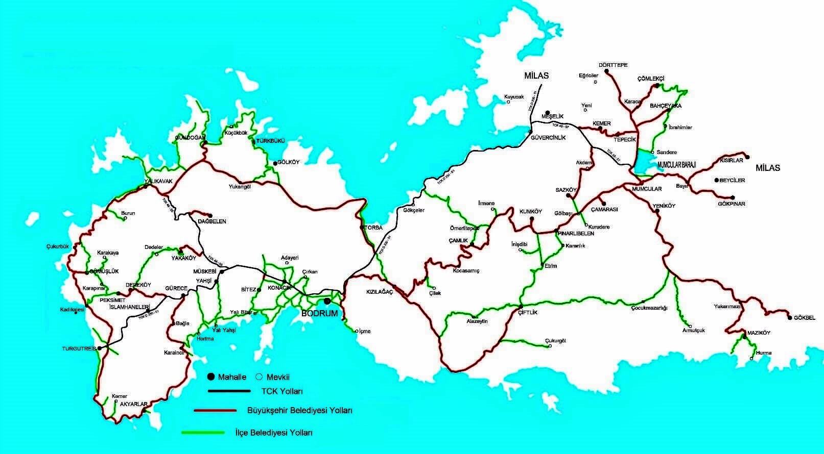 Bodrum karayolları yol haritası — büyütmek için tıklayın